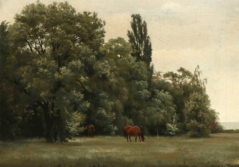 "Fra Hellerupsgaards have" Olie maleri på lærred i mohogny ramme, små fine krakkeleringer.