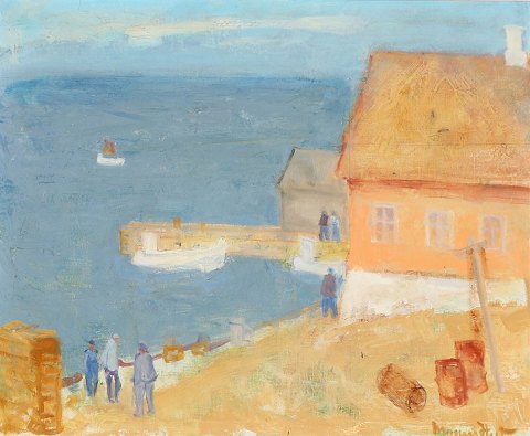 "Bornholm, coastal party with people" Oil painting on canvas.