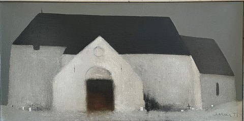 "Vinter ved kirken" Olie maleri på lærred.