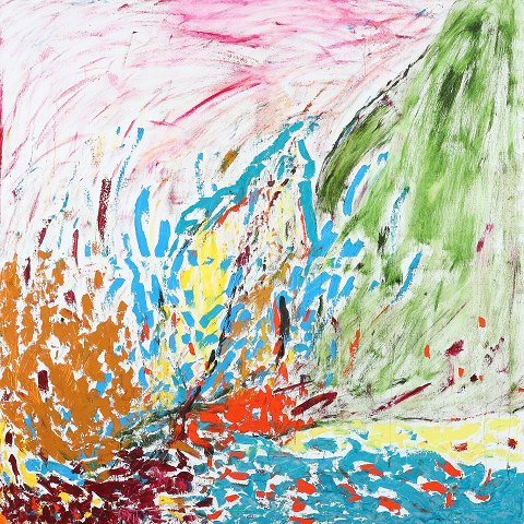 Komposition" Stort flot oliemaleri i lys naturramme.