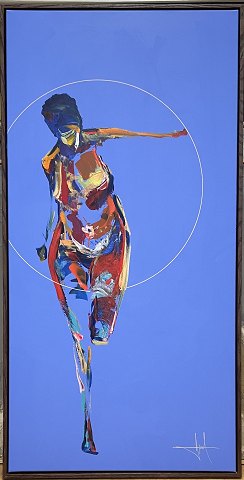 "Komposition" smukt unika maleri i bejdset massiv egetræs svæveramme fra Bogø 
Design.