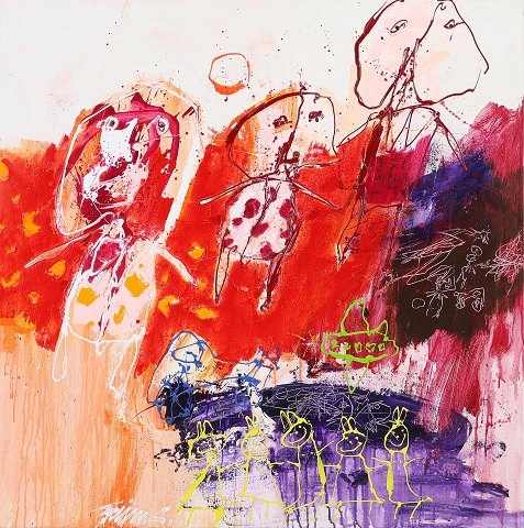 "Cobra komposition" akryl maleri i sølv svæveramme.