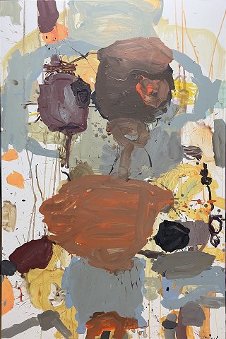 "Komposition" Oliemaleri på lærered, uden ramme.