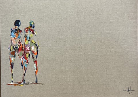 "Less is more" elegant komponeret akryl maleri i massiv egetræs svæveramme fra Bogø Design