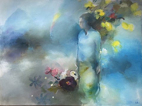 "Kærlighedens væsen, citron bjerget" stort flot maleri med skønhed og mystik, uden ramme.