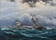 "Hollandske skibe i stormvejr" Olie maleri på lærred.