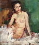 "Interiør med nøgen model" Olie maleri på lærred.