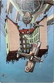 "Komposition med fly og hus" Olie maleri på lærred, i sølv svæveramme.