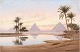 "Morgenstund ved Nilens bred med pyramiderne i horisonten. Olie maleri på lærred.